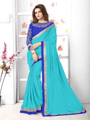 Tan embroidered chiffon saree with blouse 1