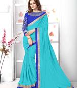 Tan embroidered chiffon saree with blouse