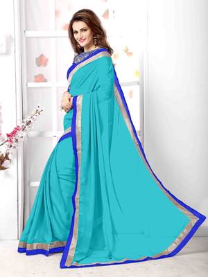 Tan embroidered chiffon saree with blouse 2