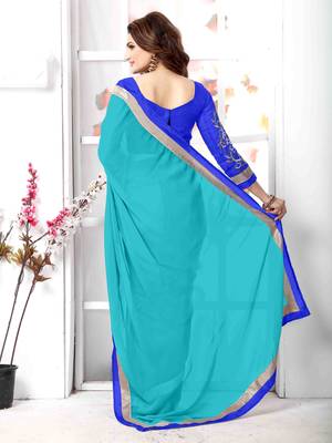 Tan embroidered chiffon saree with blouse 3