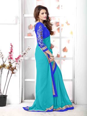 Tan embroidered chiffon saree with blouse 4