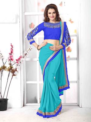 Tan embroidered chiffon saree with blouse 5