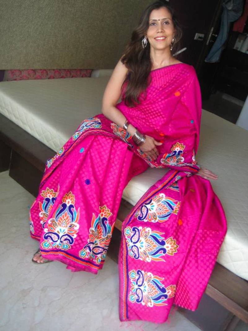 Pink Polka dotted chanderi saree