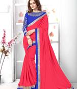 Red  embroidered chiffon saree with blouse
