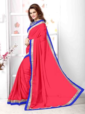Red  embroidered chiffon saree with blouse 2