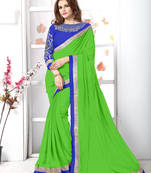 Green  embroidered chiffon saree with blouse