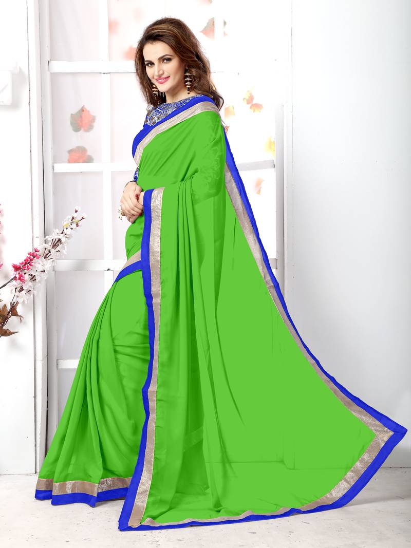 Green  embroidered chiffon saree with blouse