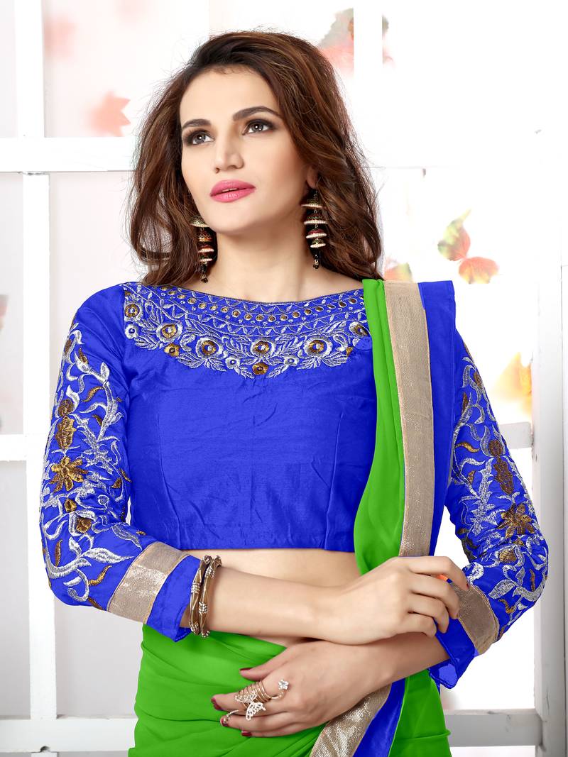 Green  embroidered chiffon saree with blouse