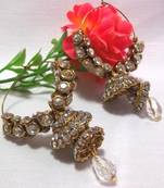 Golden white stone double jhumki earrings