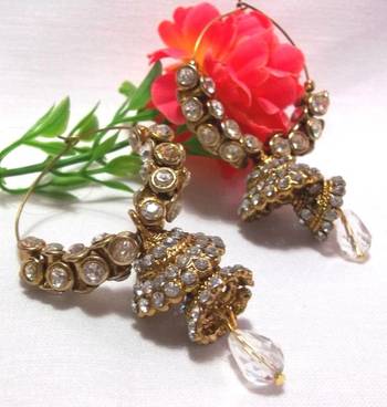 Golden white stone double jhumki earrings 2