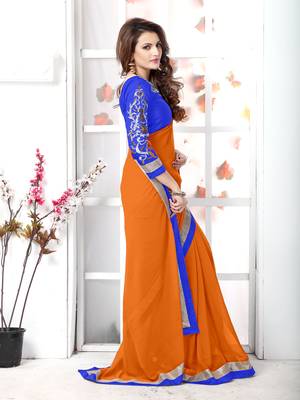 Orange   embroidered chiffon saree with blouse 4