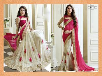 Pink embroidered saree with blouse 1