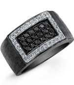 Cara sterling silver and  certified Swarovski stone Black Ring with studs for Men