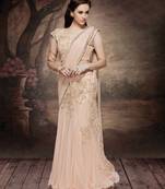 peach embroidered lycra saree With Blouse