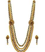 Three  Line White Pearl Ad Tilak Shape Ad Rajwadi Necklace Set For Women