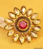 Ruby Kundan Meenakari Antique Adjustable Ring