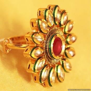 Ruby Kundan Meenakari Antique Adjustable Ring 2
