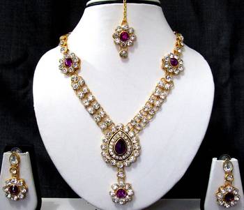 Purple nice flower stone necklace set 1