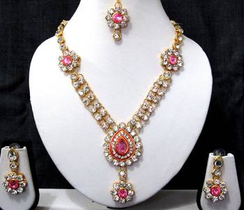 Pink nice flower stone necklace set 1
