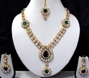 Purple and Green nice flower stone necklace set 1