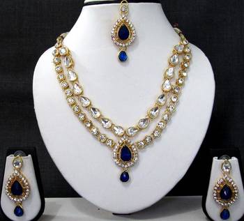 Dark Blue 2 line tilak stone necklace set 1