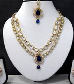 Dark Blue 2 line tilak stone necklace set