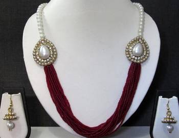 Maroon Pearl Two Side Brooch Jhumka necklace set 1