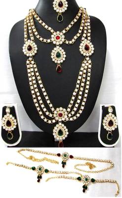 Maroon Green Stone kundan bridal necklace set 1