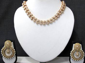 White pearl double line polki necklace set 1