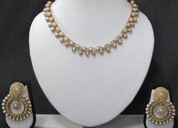 White pearl Kundan drop polki necklace set 1