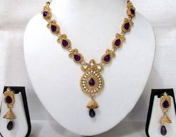 Golden Purple kundan with stone necklace set 1