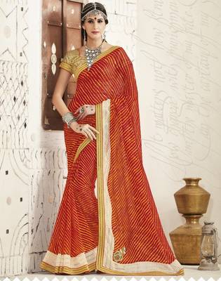 chiku embroidered georgette saree With Blouse 1