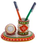 Meenakari Marble Pen Stand n Table Clock