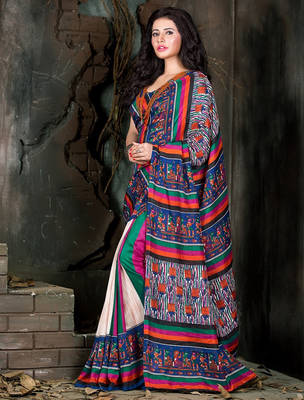 multicolor printed art silk saree With Blouse 1