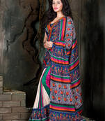 multicolor printed art silk saree With Blouse