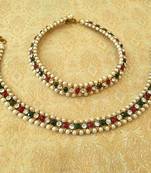 Marvelous multicolor adustable diamond pearl payal anklets