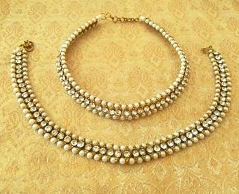 Preety white adustable diamond pearl payal anklets 1