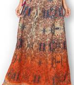Orange and blue banglori silk digital print skirts