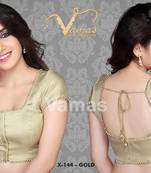 X 144 Gold Readymade Designer Saree Blouse With Moti Lace. Padded