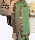 Satin Silk Green iridescent Designer Saree with Red undertone