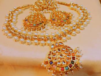 Designer Navratna Gold Plated Necklace Set 1