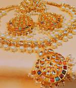 Designer Navratna Gold Plated Necklace Set