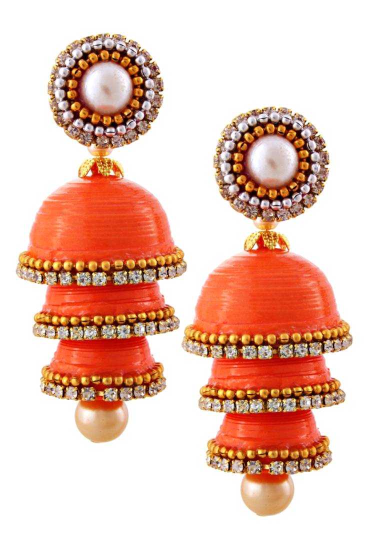 Hancrafted Single Stud Orange Triple Jhumka