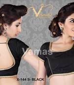 Silk Matka-Neck Readymade Saree Blouse. X144S Black.