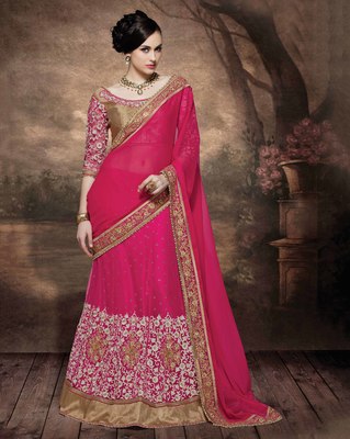 magenta embroidered net - Manan Creation - 1431693