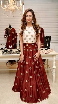 Maroon ambroidery banglori silk semi stitched lehenga choli (Premium quality) 1