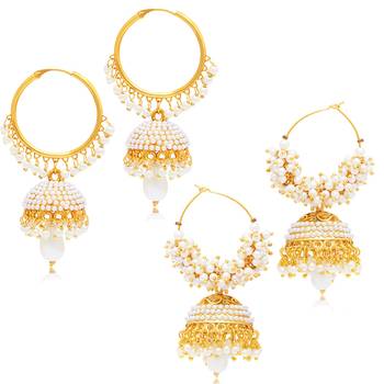 Divine Jhumki Gold Plated Set of two Pair Earring Combo For Women 1