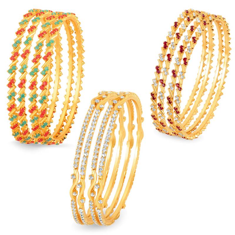Glamorous Gold Plated AD Set of three Pair Bangle Combo For Women