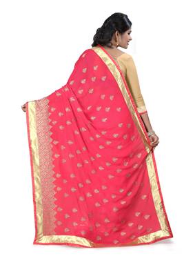red embroidered lycra saree With Blouse 3