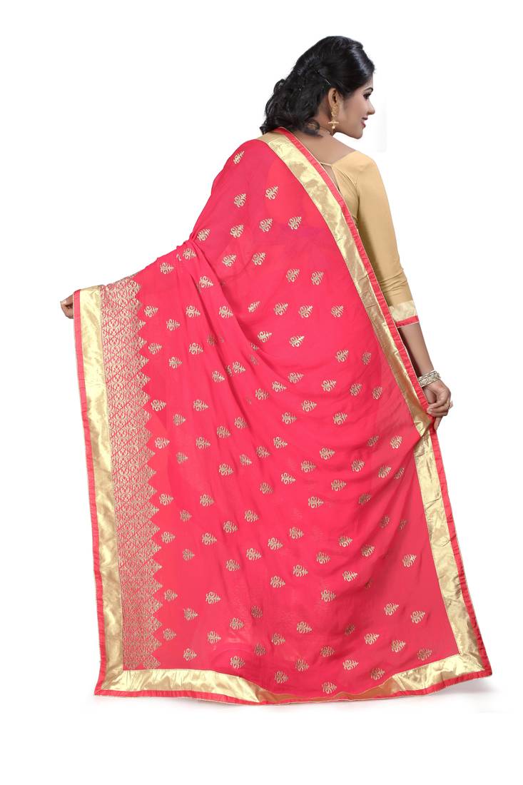 red embroidered lycra saree With Blouse